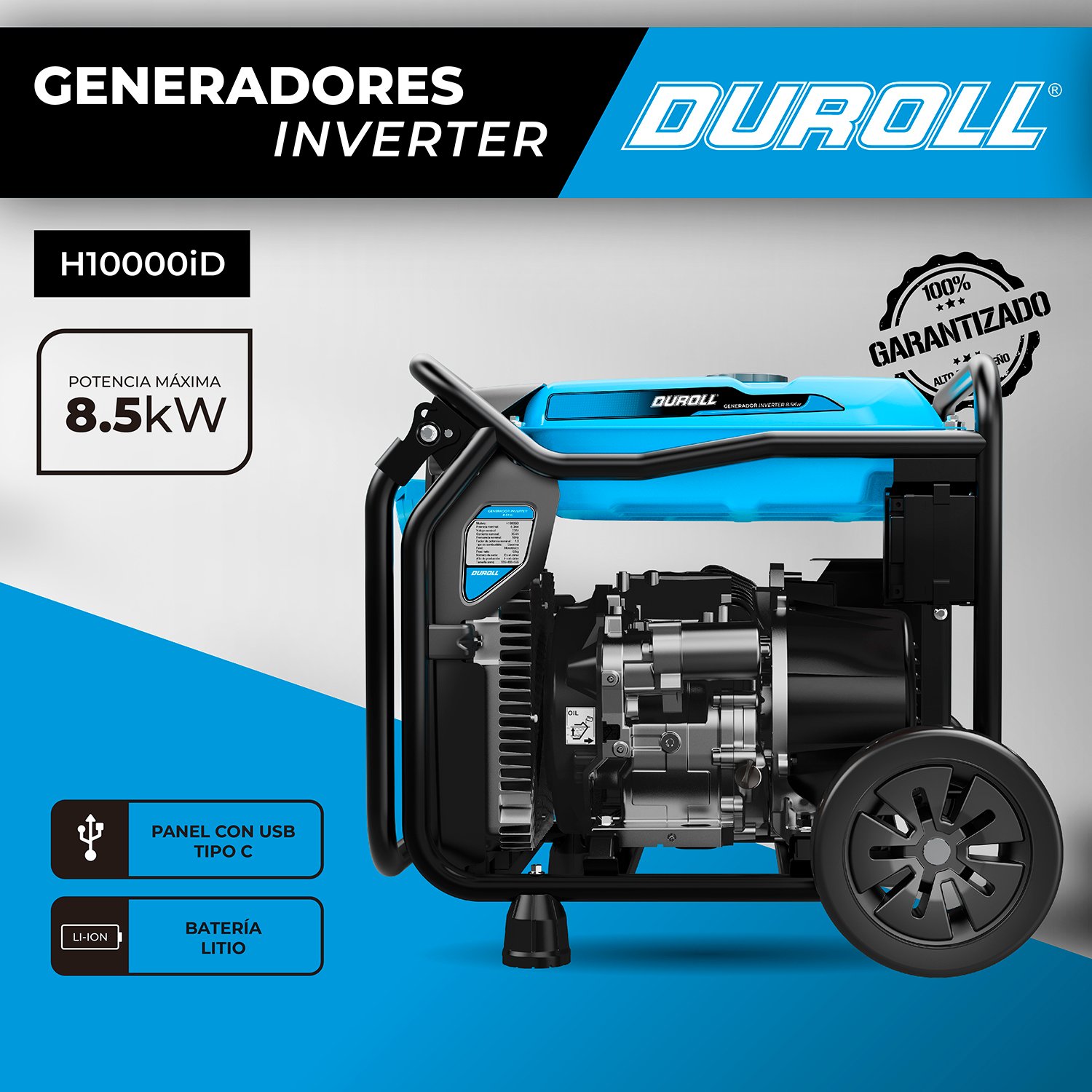 Generador Inverter Duroll 8,5 kW 458 cc – Arranque Eléctrico / Puerto USB + Tipo C / Batería de Litio / Alta Potencia - Image 4