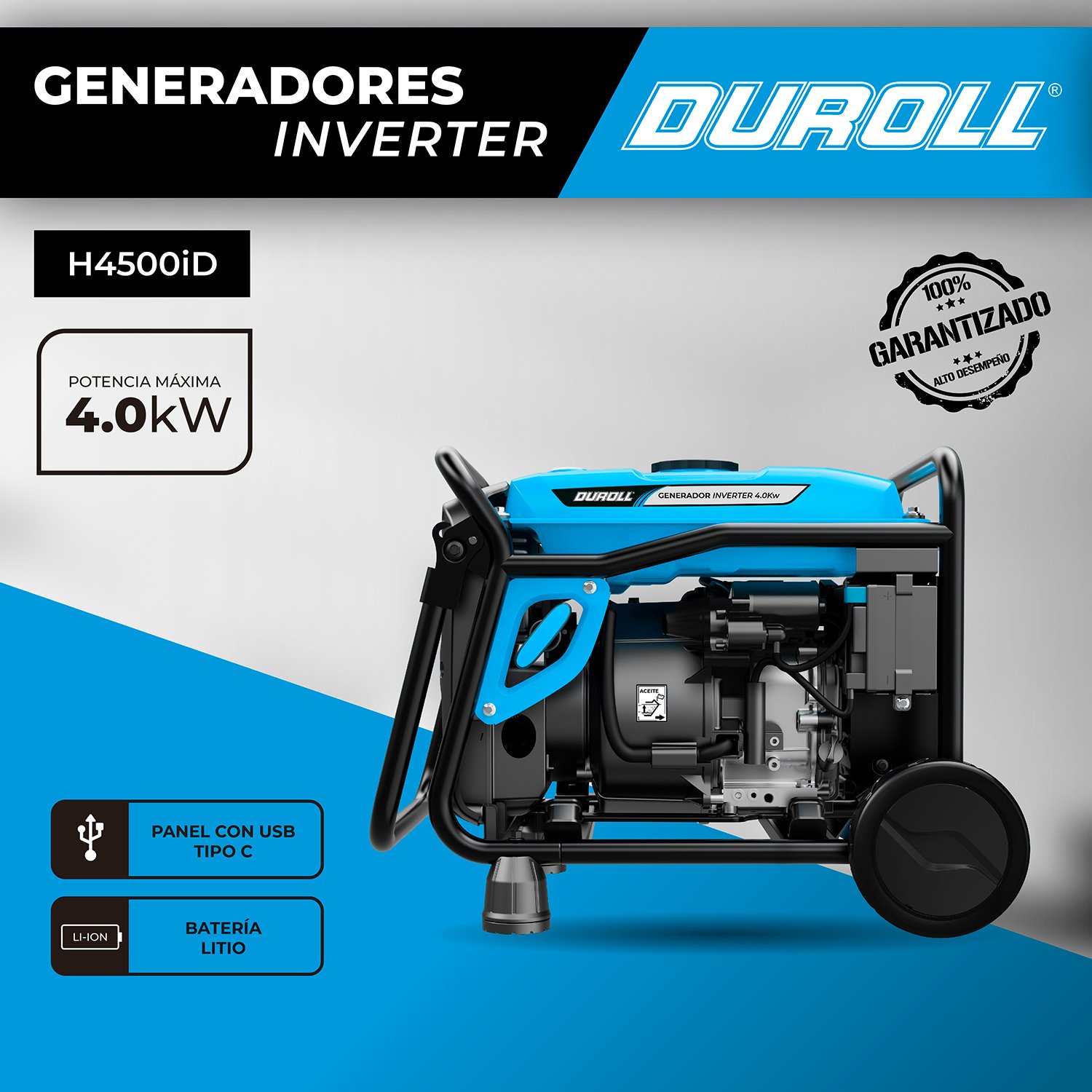 Generador Inverter Duroll 4,0 kW 223 cc – Arranque Eléctrico / Puerto USB + Tipo C / Batería de Litio / Silencioso - Image 4