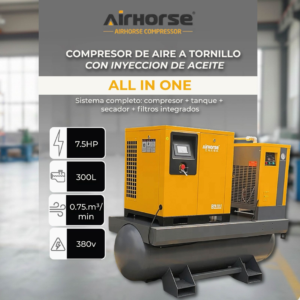 Compresor a Tornillo 7.5HP Airhorse All In One – 380V Trifásico / 750 L/min / Tanque 300L
