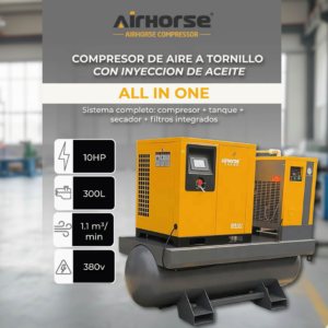 Compresor a Tornillo 10HP AIRHORSE All In One – 380V Trifásico / 1100 L/min / Tanque 300L