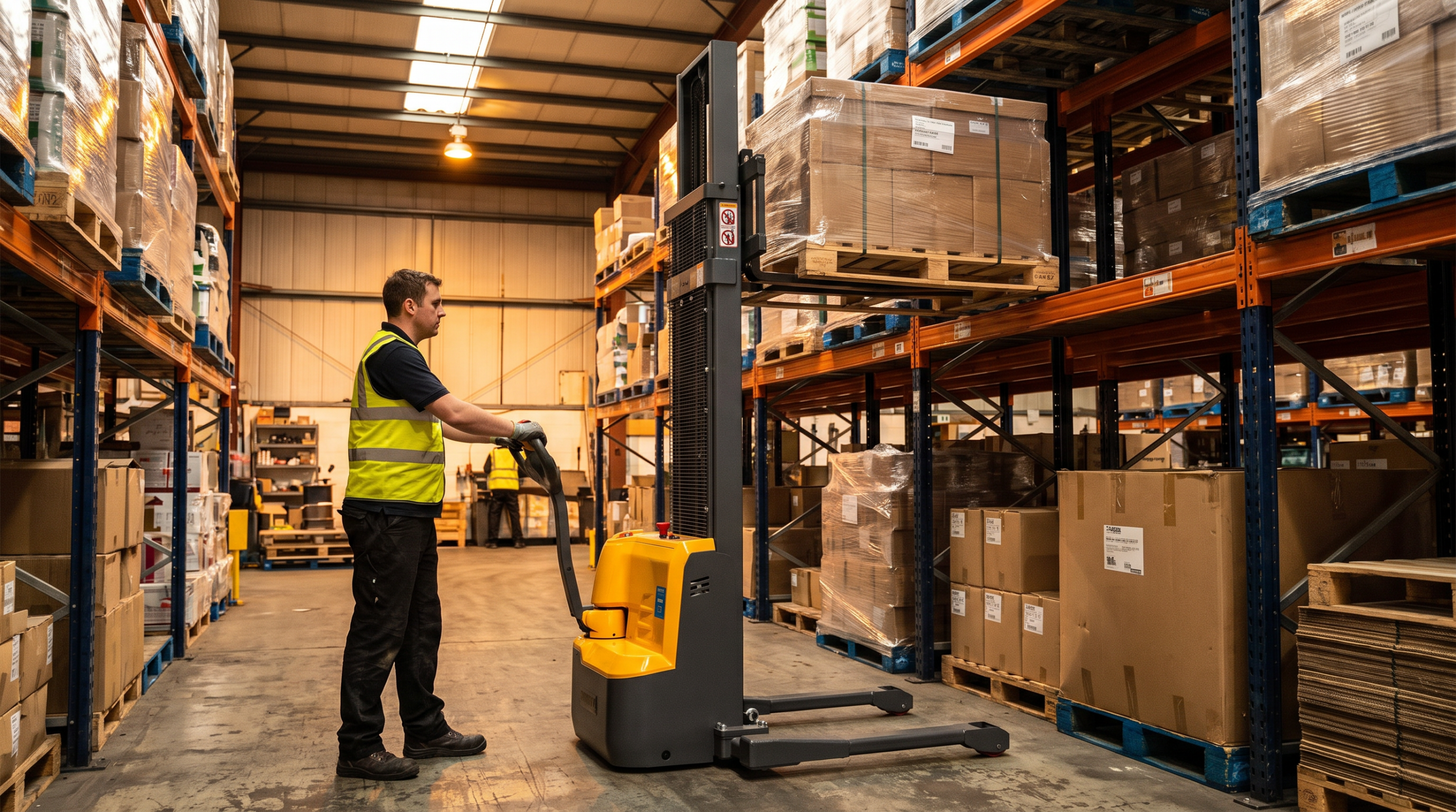 Cómo usar un apilador eléctrico para depósito de pasillos estrechos en recepción y guarda de pallets