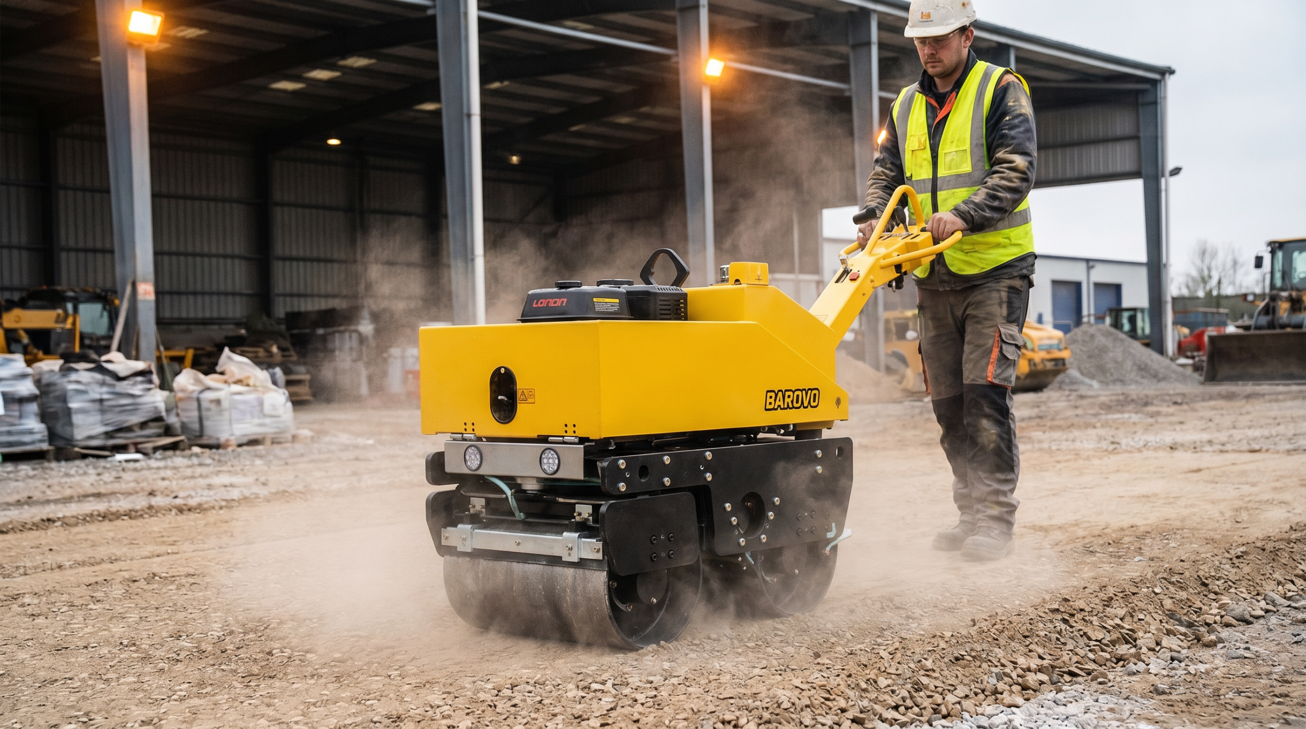 Cómo usar un compactador doble rodillo para base granular industrial en playones y galpones