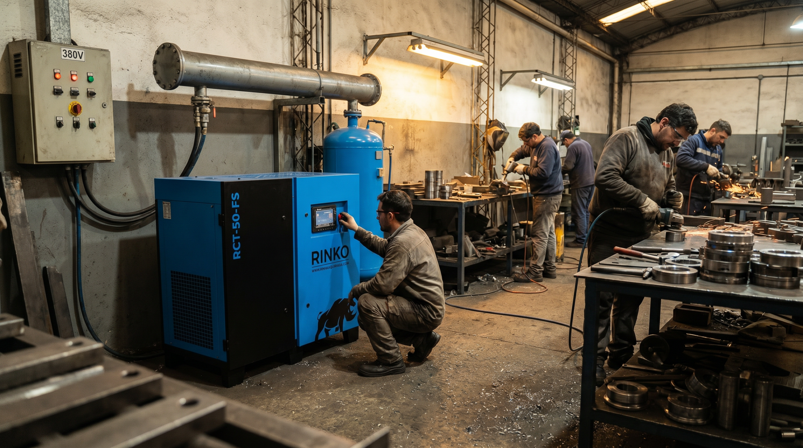 Cómo usar un compresor a tornillo 50 HP en una línea metalúrgica con varias bajadas de aire