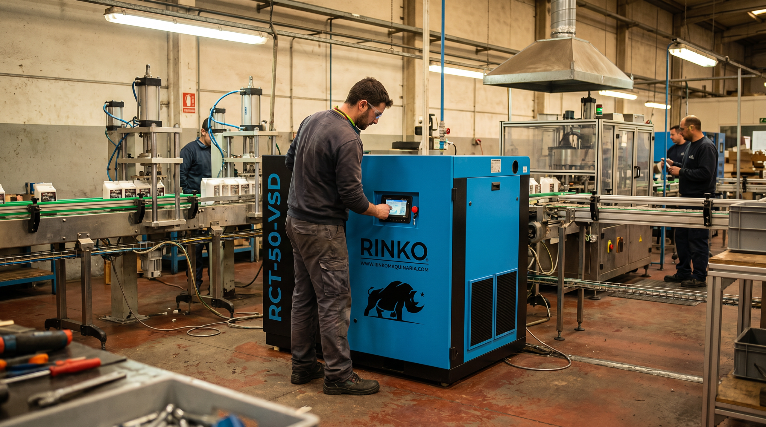 Cómo usar el Compresor a Tornillo Rinko RCT-50-VSD en una línea de producción con actuadores y consumo permanente