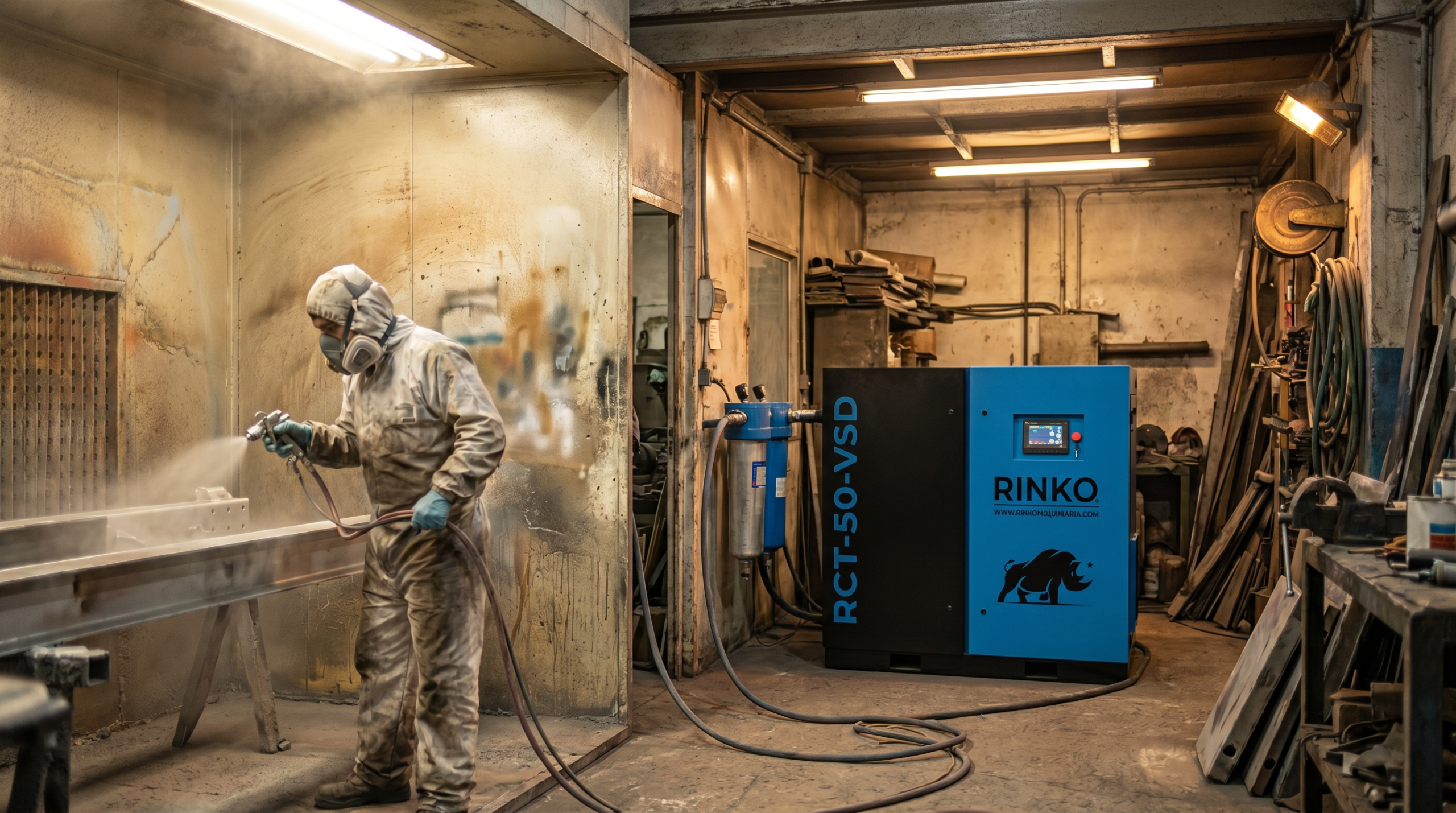 Cómo usar el Compresor a Tornillo Rinko RCT-50-VSD en una línea de pintura industrial con demanda variable