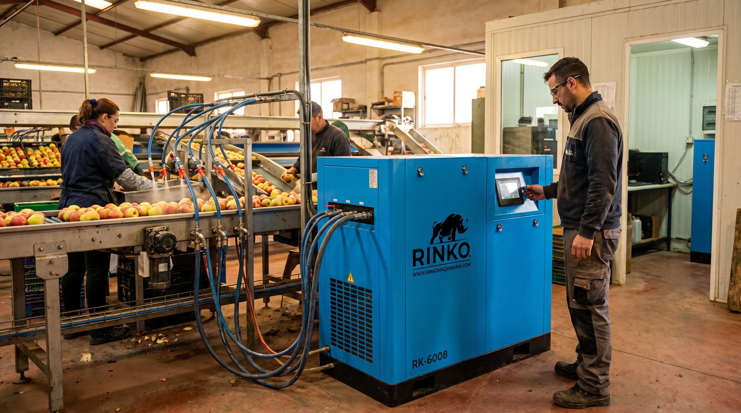 Cómo aplicar el Compresor a Tornillo RINKO 60HP RK-6008 en una planta agroindustrial con demanda neumática cambiante